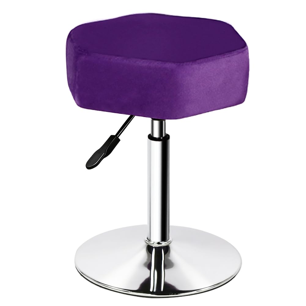 FURWOO Hexagon Beauty Stool with Velvet Cushion Height Adjustable Makeup Stool for Dressing Table Small(Purple)