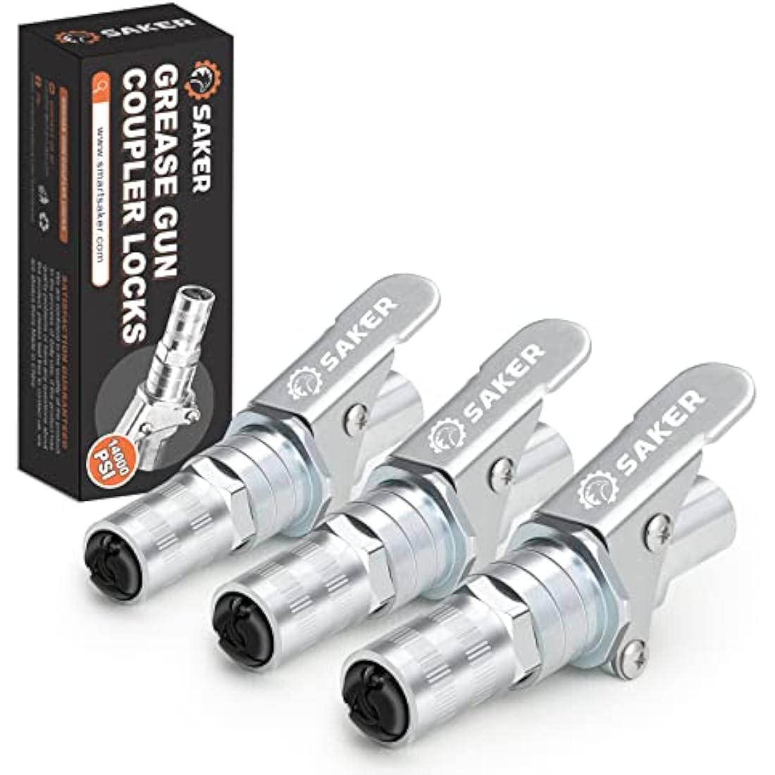 Saker Grease Gun Coupler-Upgrade to14000 PSI,Duty Quick Release Grease Couplers,Compatible with All Grease Guns 1/8" NPT Fittings (3 PCS)