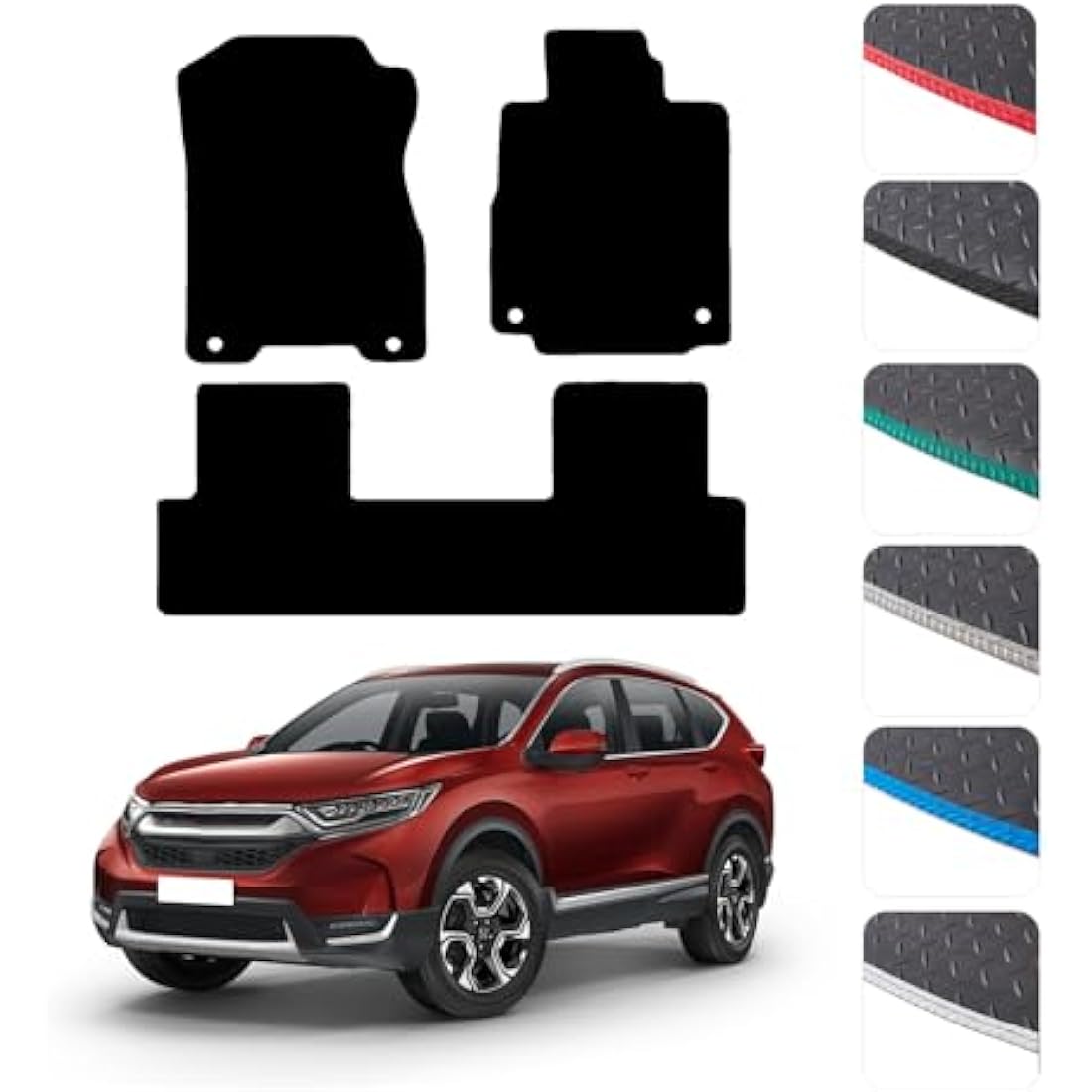 GCM - Car Floor Mats for Honda CR-V 2012-2018 Full Coverage Floor Protection - Anti Slip & Fit Rubber Car Mats with Clips Easy to Clean Heavy Duty for All-Weather- Red Edging, Rubber