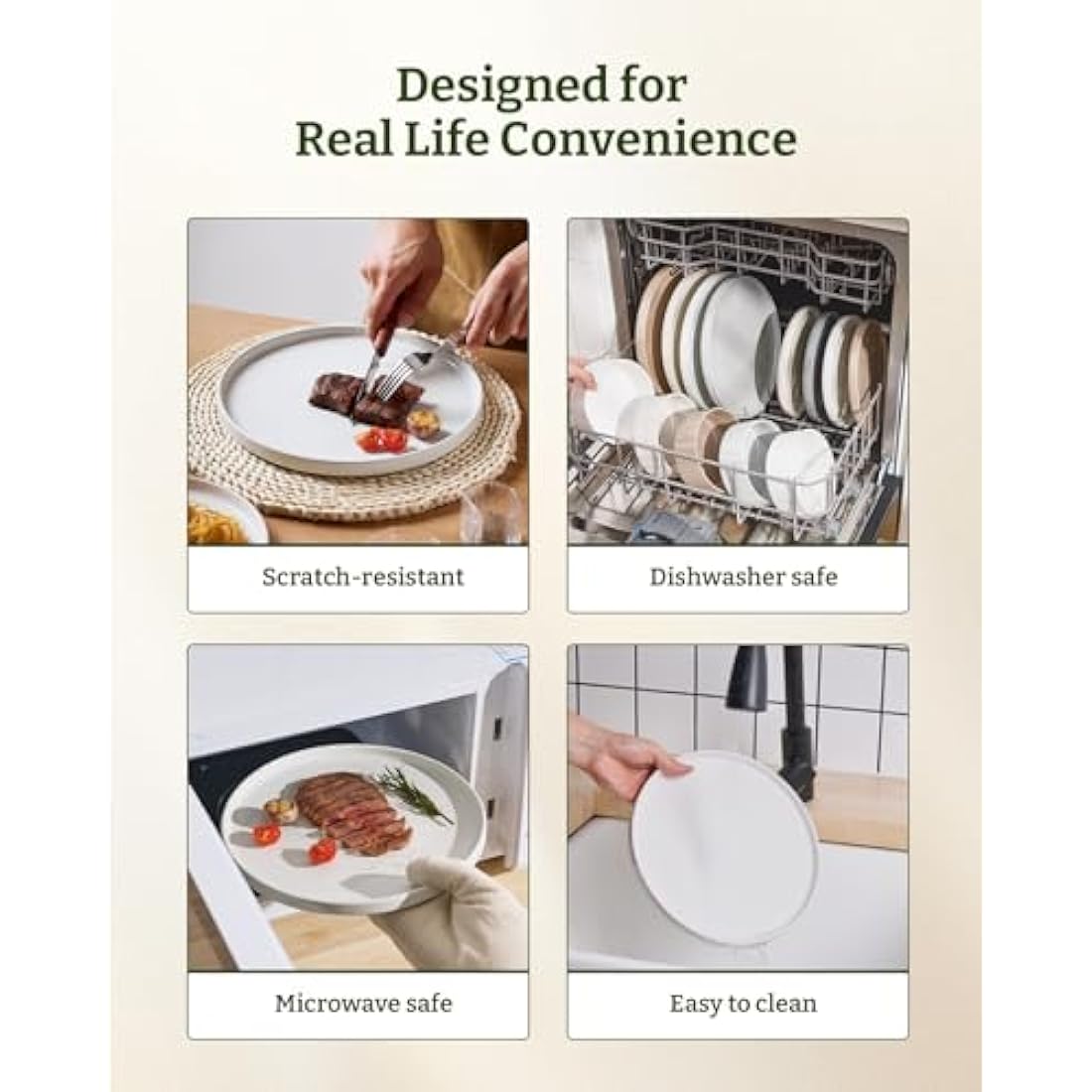 Richmount Nebula Dinner Set for 4, 12-Piece Speckled Dinnerware Stoneware Set, Scratch Resistant, Dishwasher & Microwave Safe, Dining Plates and Bowls Sets, White