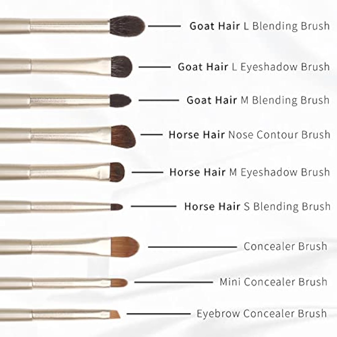 Luxury ENZO KEN Goat Hair Eye Shadow Brush Set: Nose Contour Brushes, Angled Eyeshadow Brush, Professional Makeup Brush Set - Gold, E200