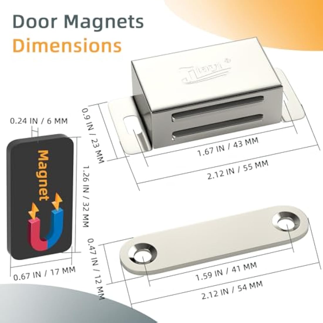Cabinet Door Magnetic Catch Jiayi 4 Pack Magnetic Cupboard Door Catches 14KG Pulls Door Magnet Stainless Steel Wardrobe Magnet Heavy Duty Magnetic Latch for Kitchen Mirror Cupboard Door Closing