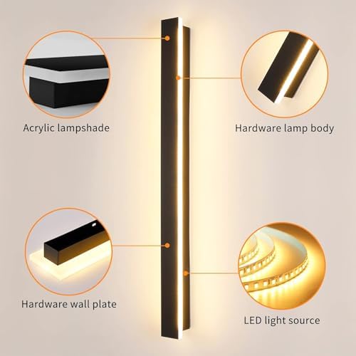 ZTWLEED 120CM Long Wall Light Interior,44W LED Wall Lamp Interior,RA≥80 Tricolor Lighting Mode Living Room Lamp,Black Wall Lamp for Living Room Bedroom Stairs Hallway AC220V