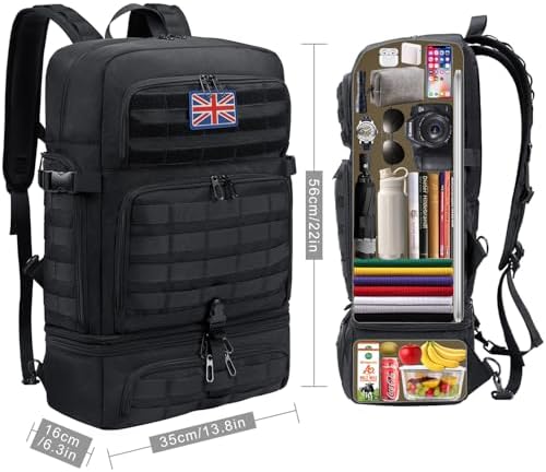 BERTASCHE Lunch Backpack for Men, Laptop Backpack with Insulated Cooler Box, Work Bag for Office, Travel, Uni, Hiking, Tactical, Molle, Black