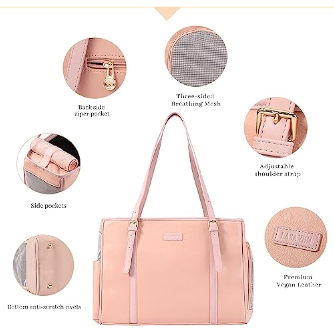 Lasaviin Fashion Dog Purse Pet Carrier Leather Bag for Small Dogs Cats Puppy, Portable Tote Bag Airline Approved Soft-Sided Carriers (Pink)