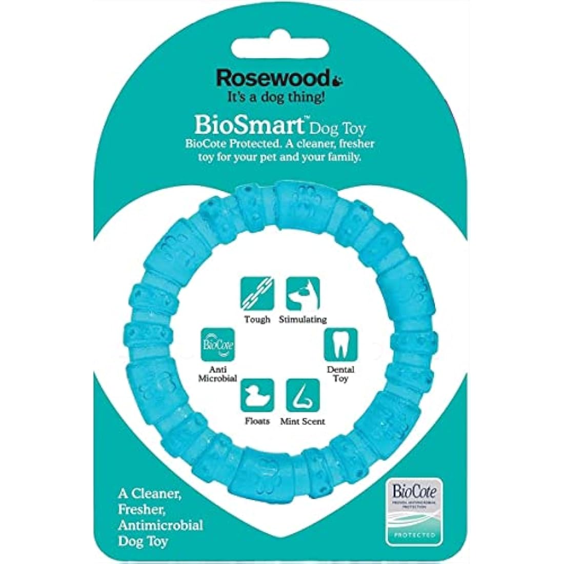 Rosewood BioSafe Puppy Ring - Hygienic Chew Toy for Puppies, Antimicrobial, Soothes Teething, Mint Scented, Promotes Dental Health, Suitable for Small Dog Breeds, Blue