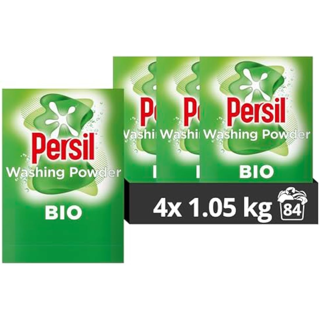 Persil Bio Washing Powder 100% recyclable pack for stain removal first time 4x 1.05 kg (84 washes)