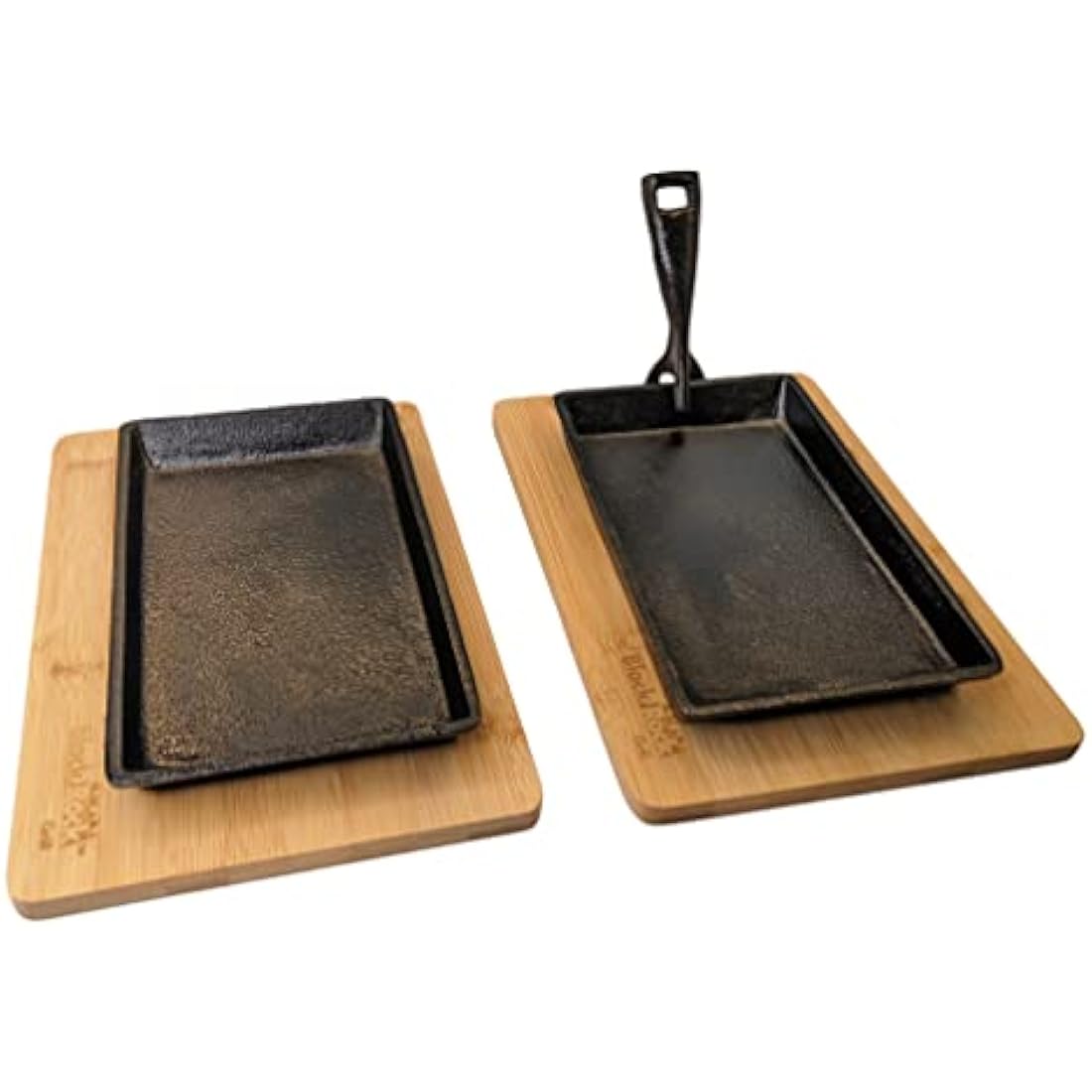 Black Rock Grill Cast Iron Skillet, Sizzler Plate, Fajita Skillet + Wooden Board 2 Set