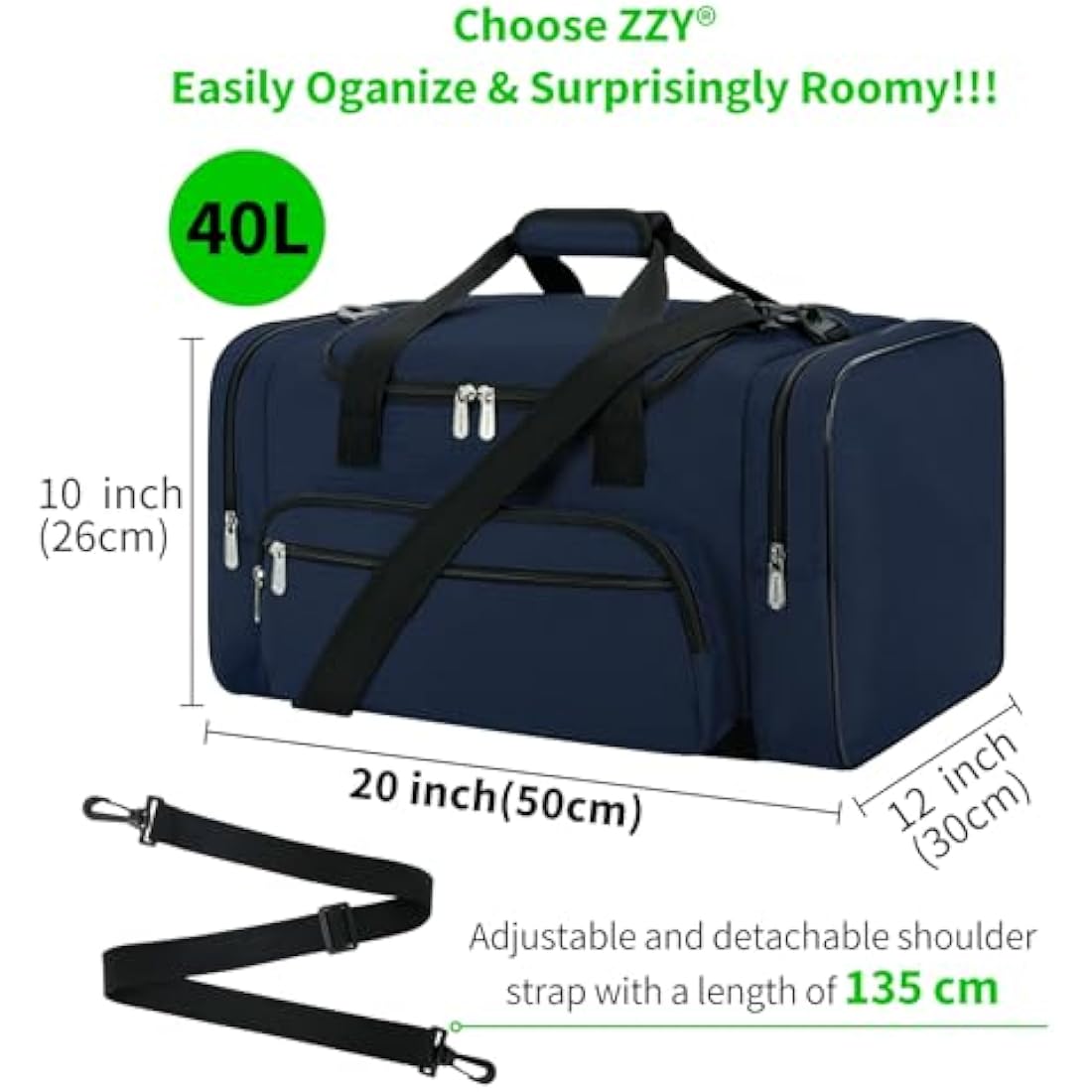 Sport Holdall Duffle Bag Gym Duffle Bag with Shoulder Strap Overnight Weekender Bag for Men and Women (Navy Blue, 40L)