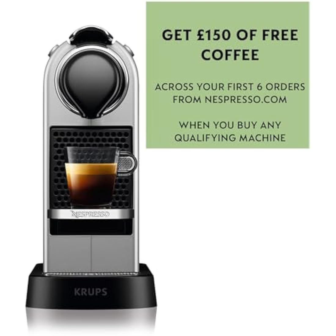 Nespresso Citiz Coffee Pod Machine by Krups. Compact Espresso Maker for Original Pods, 19-Bar High Pressure, Fast Heat-Up, Energy Saving, Auto Shut-Off, Recyclable Pods in Silver XN741B40