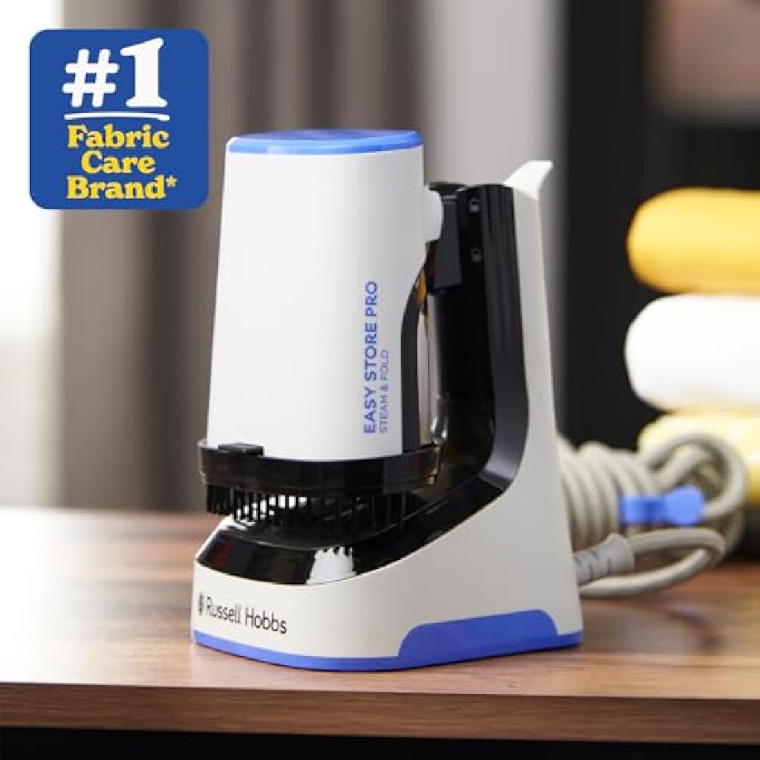 Russell Hobbs Handheld Clothes Steamer [powerful 1500W, Foldable & antibacterial] Steam Genie Easy Store (Sanitises, heats up quickly, 150ml tank, fabric nozzle, ideal for travel) 26740
