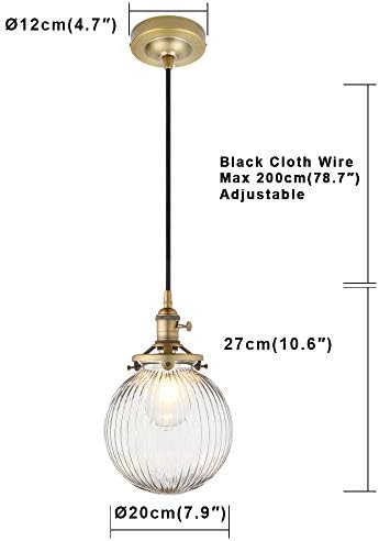 Yosoan Vintage Edison Switch Pendant Light Fiting with Ribbed Globe Glass Shade, Loft Bar Edison Hanging Ceiling Lights Chandelier for Kitchen Dining Room Bedroom Restaurant (Antique)
