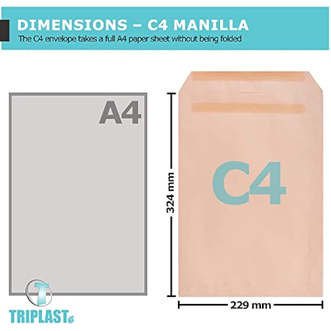 Triplast 100 x C4 Manilla Self Seal Security Envelopes (Size: 324x229mm) | Fully Opaque, Self Sealing & Printer Safe Mailing Paper Envelopes | Ideal for Everyday Home, Office & Commercial Use