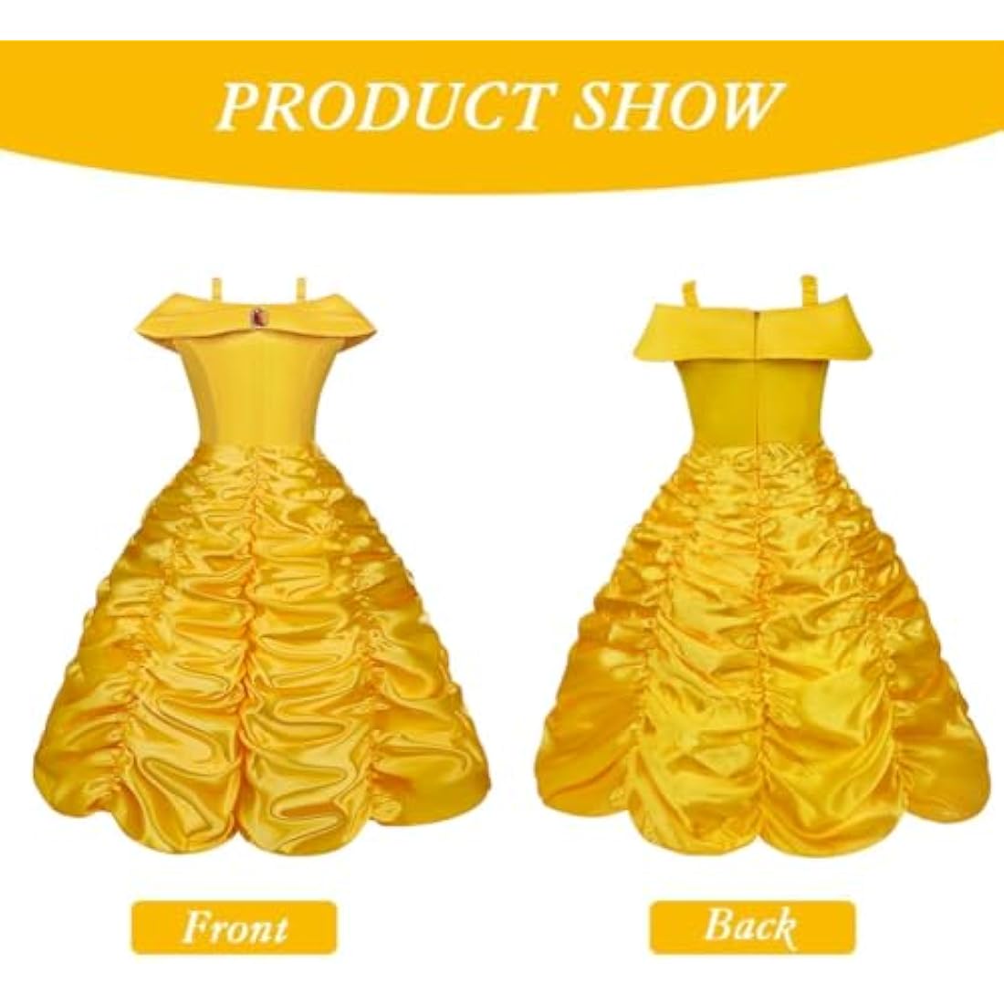 Vicloon 9 Pcs Princess Belle Costume Dress,Little Girl Princess Dresses Fancy Dress Childs Party Outfit with Crown Wand Gloves Necklace Ring and Earrings Yellow