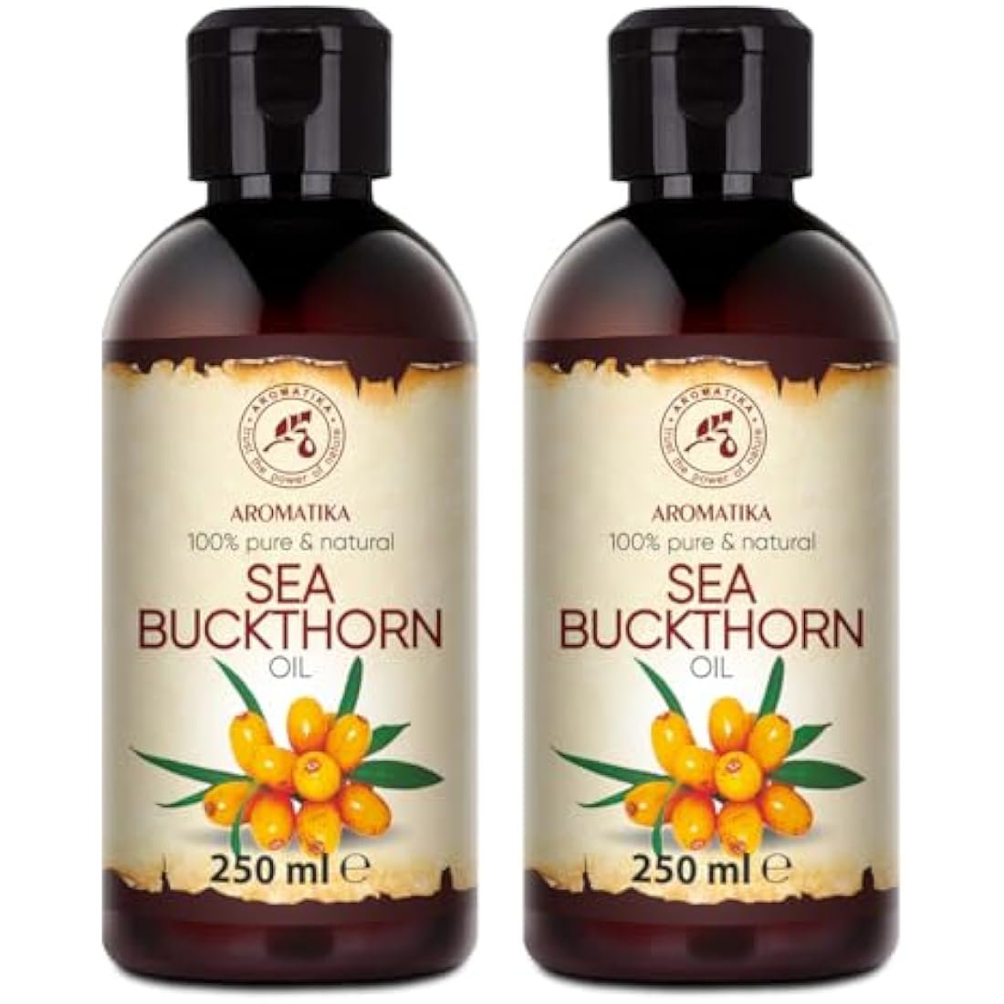 Sea Buckthorn Oil Set 2x250ml - 100% Pure & Natural - Cold Pressed - Unrefined - Hippophae Rhamnoides Oil - Cosmetic Oil for Hair - Face - Body - Aromatherapy - Relaxation - Massage - Spa