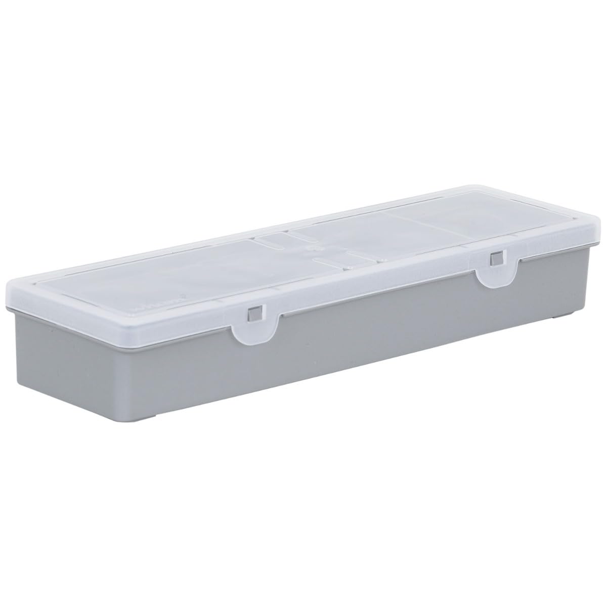 Wham 4.02 29cm Slim 2 Division Plastic Storage Organiser Box Upcycled Soft Grey With Clear lid