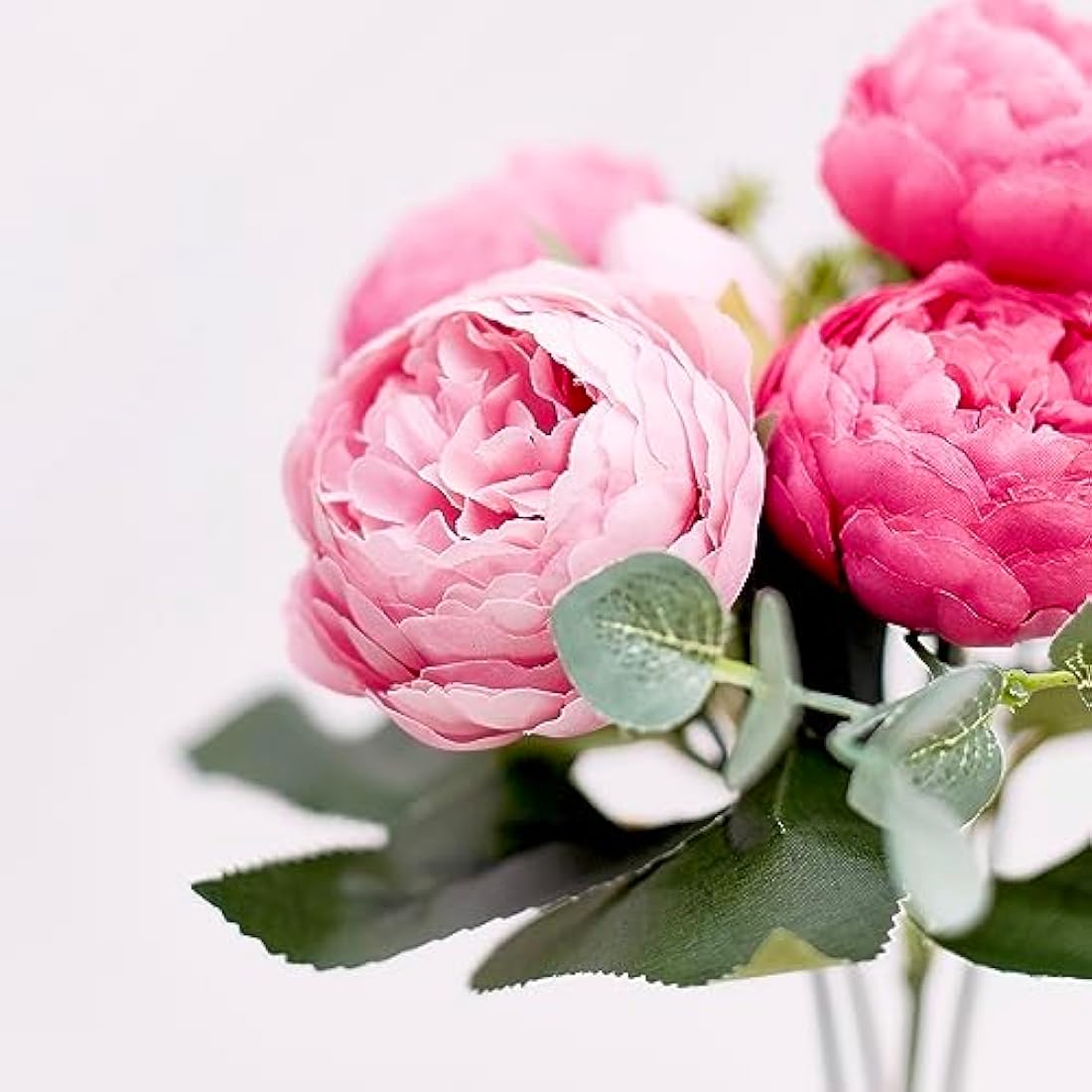 The Baked Studio - Silk Peony and Tea Rose Artificial Bouquet 9 Heads Realistic Fake Plant for DIY Craft Cake Living Room Home Wedding Decoration (LIGHT ROSE)