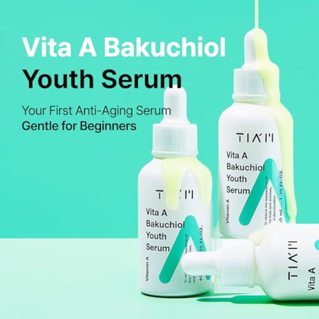 TIAM Vita A Bakuchiol Youth Serum – Intense Firming Face Serum | Face Brightening Vitamin A Serum for Face | Fish Collagen- Infused Skin Brightening K beauty Skincare Serum (1.35 fl. oz.)
