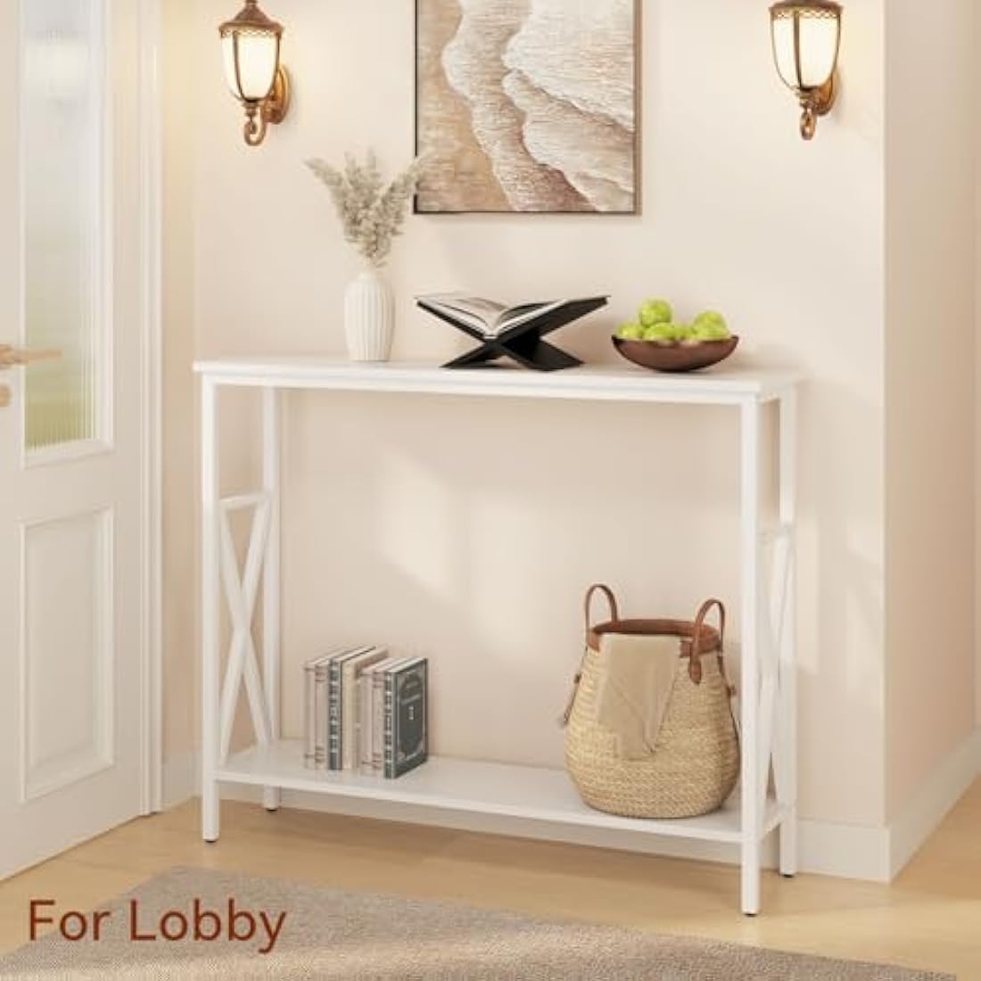 YMYNY Console Table, Industrial Entryway Table for Hallway, Narrow Sofa Table with Shelves, Metal Frame, Compact Display Table for Small Spaces, Living Room, 101×25×80.5CM White HST007W