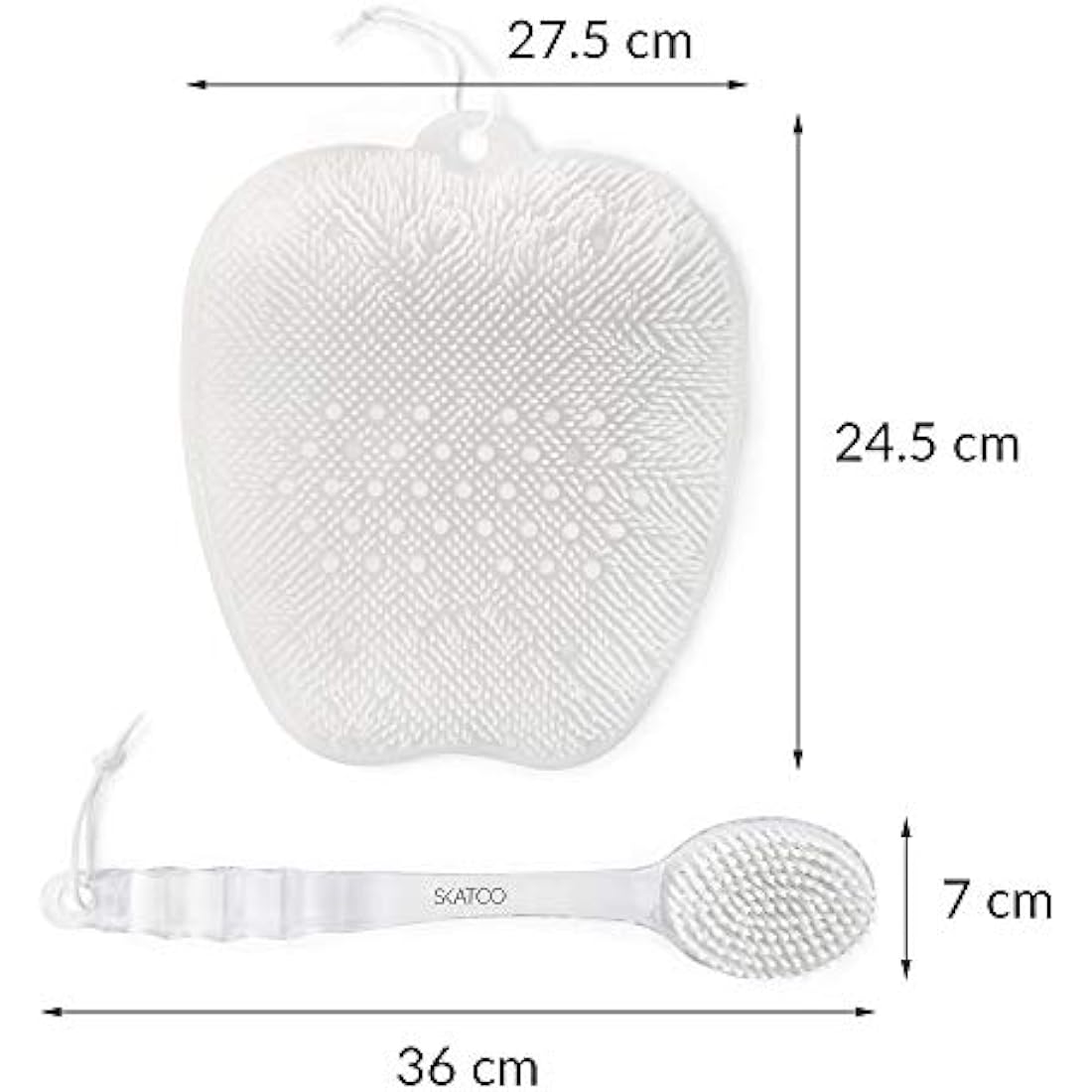SKATCO Foot Scrubber for Shower and Body Brush Set. Comfortable to Stand Shower Feet Scrubber No Plastic Smell - Wet and Dry Brush Body Massager. Skin Care and Foot Care Shower Accessories - Clear