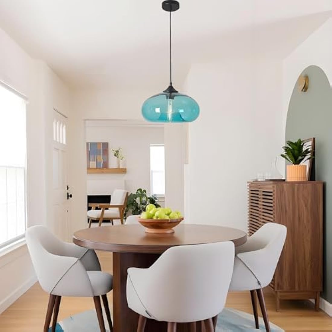 HJXDtech Pendant Light with 28cm Glass Lampsahde, Industrial Vintage Loft Bar E27 Ceiling Hanging Lamp for Kitchen, Dining &Living Room (Turquoise)