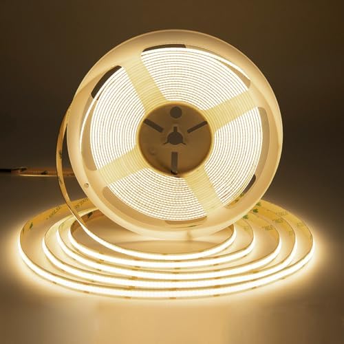 SIRYYUI COB LED Strip 10M,Warm White 3000K LED Strip Light DC24V,384LEDs/M,CRI 90+ Super Bright Uniform Dotless LED Tape Lights for Cabinet Room Home DIY Lighting Project (No Power Supply)