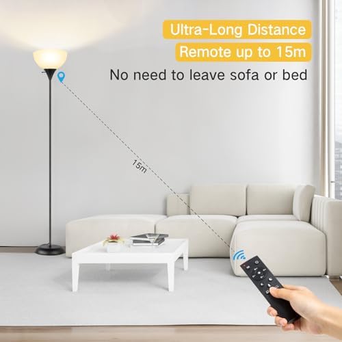 OUTON Dimmable Upligther Floor Lamp with Remote Control, 3000K-6000K Adjustable Color Temperatures, Bulb Included, 1H Timer, LED Bright Tall Torchiere Standing Lamp for Living Room, Bedroom, Office