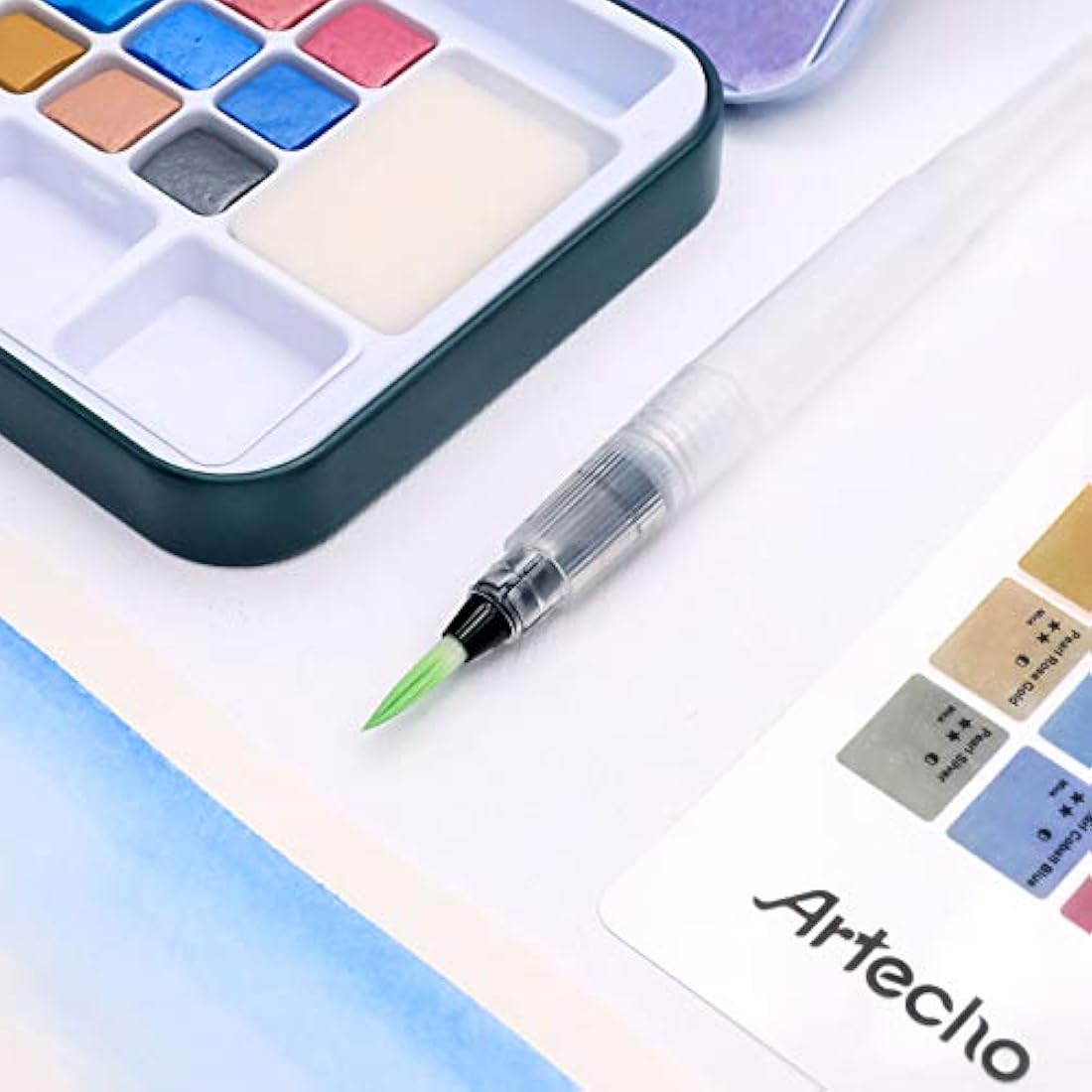 Artecho Watercolour Paint Set,18 Metallic Colors, Watertbrush Pen Included, Lightweight and Portable,Watercolour Paints for Artists and Beginners