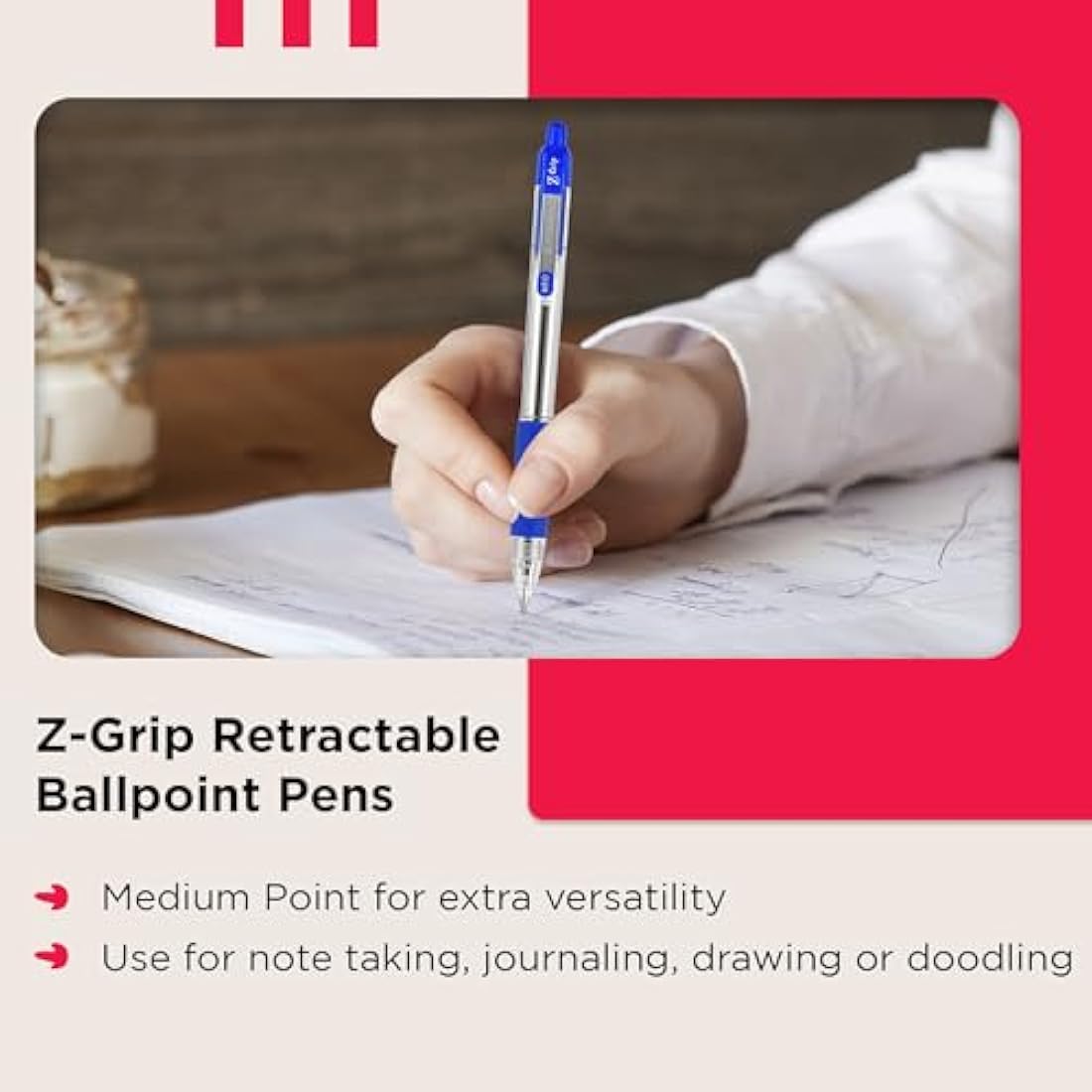 ZEBRA Z GRIP Assorted Ballpoint Pens, Retractable with Smooth Ink, Comfortable Grip and Pocket Clip Reliable Biro Medium Point 50 Pack 5 Assorted Colours