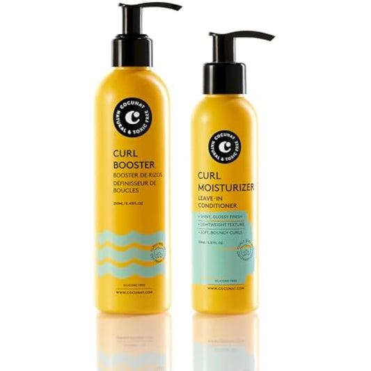 COCUNAT - Curly Method - Perfect Curls in 2 steps - Moisturizer Leave-in + Curl Booster - Moisturises, Nourishes, Strengthens, Eliminates Frizz and Detangles - 250ml+150ml