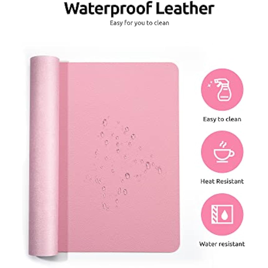 YSAGi Leather Desk Mat, Large Mouse Mat, Non-Slip Desk Pad, Waterproof PU Leather Table Protector Writing Pad for Office and Home (80 x 40 cm, Pink)