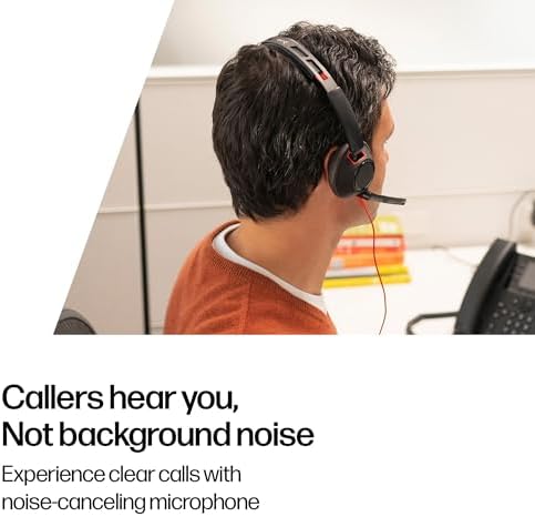 Poly Blackwire 5220 Wired Headset - Flexible Noise-Canceling Boom Mic - Ergonomic Design - Connect to PC/Mac, Mobile via USB-C, USB-A, or 3.5 mm - Works w/Teams, Zoom