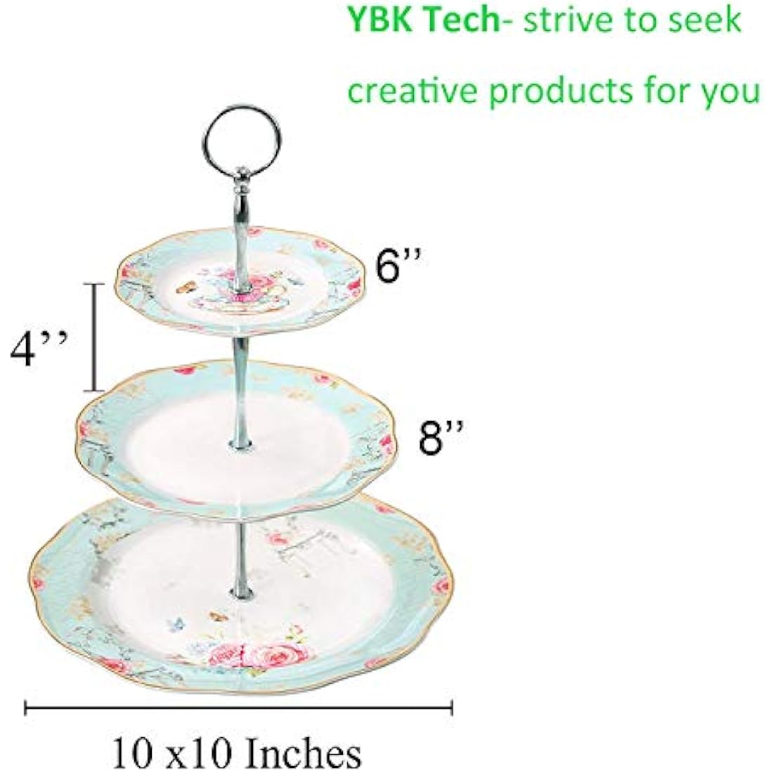 YBK Tech Vintage 3 Tier Porcelain Cake Stand Dessert Display Stand Cakes Platter Food Rack (Light Blue)