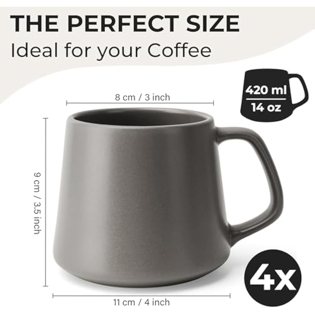 MIAMIO - Coffee Mugs Set of 4 / Large Ceramic Coffee Cups (420 ml) - Mug for Cappuccino, Tea, Espresso - Microwave and Dishwasher Safe - Luxe Collection (Classic Pastel)