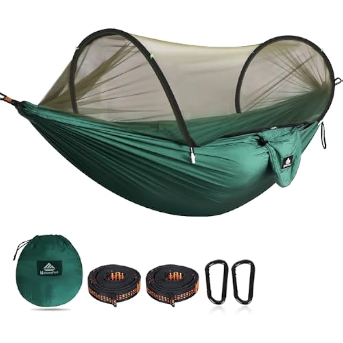 NATUREFUN Ultra-Light Travel Camping Hammock Pop-up Bug Net Hammock 300kg Load Capacity,Breathable,Quick-drying Parachute Nylon 2 Premium Carabiners,2 Tree Slings Included Outdoor Backpacking Hiking