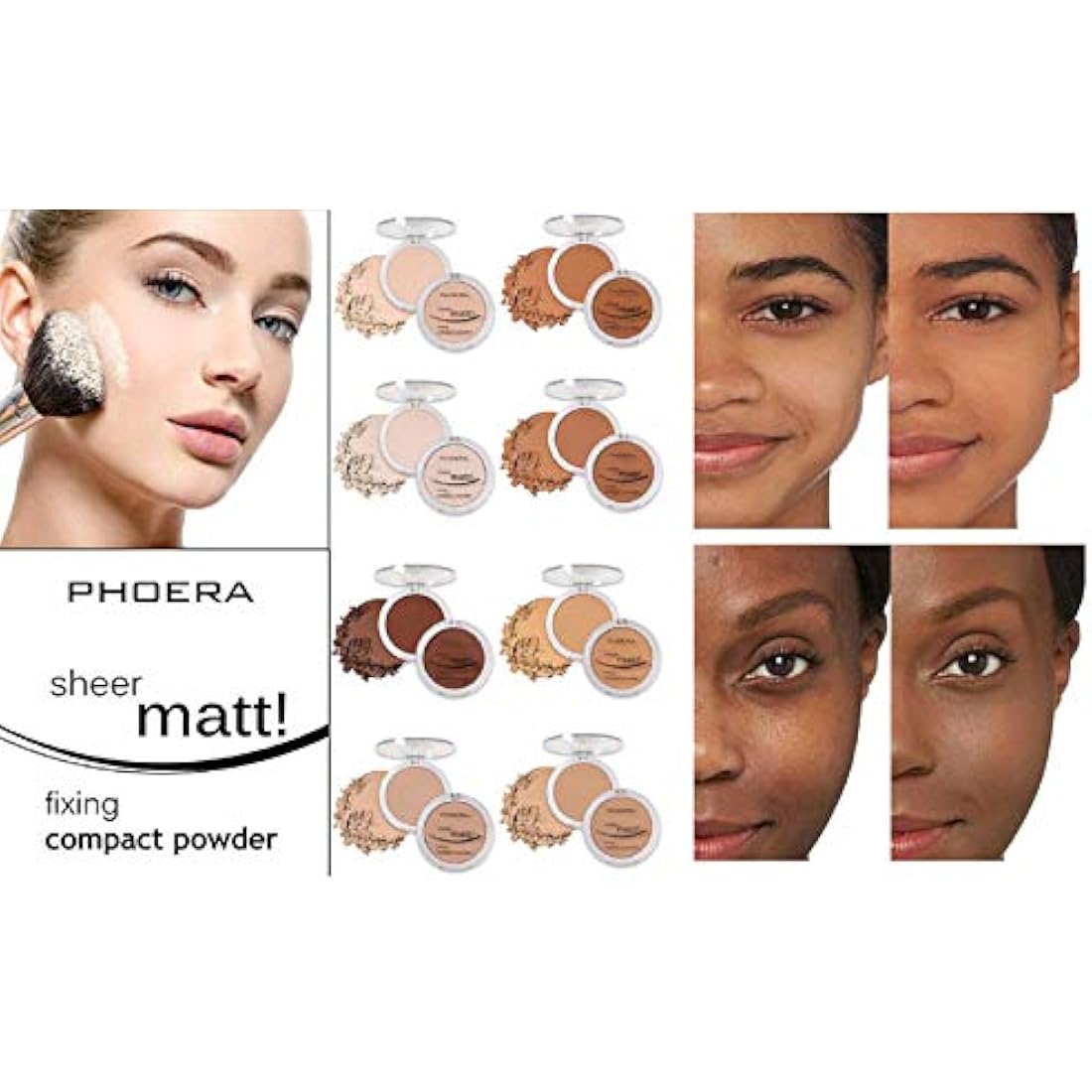 AQUAPURITY - PHOERA Sheer Matte Fixing Powder Makeup Base Fixer Setting Powder Foundation Fixing Compact Pressed Powder Long Lasting Make Up Fixer Skin Vitamin E Beauty Blender (201 Translucent)