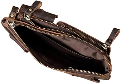 Leather Fanny Waist Bag for Men Women Outdoor Travel Sports Hiking Camping Running Hip Slim Bum Belt Pack Purse Wallet Cell Phone Shoulder Pouch