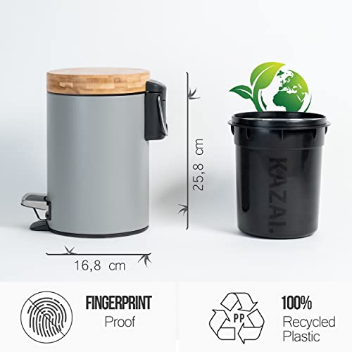 Kazai. 3L Designer Bathroom Bin | Superior Bamboo | Soft Closing | Anti-Finger | Grey