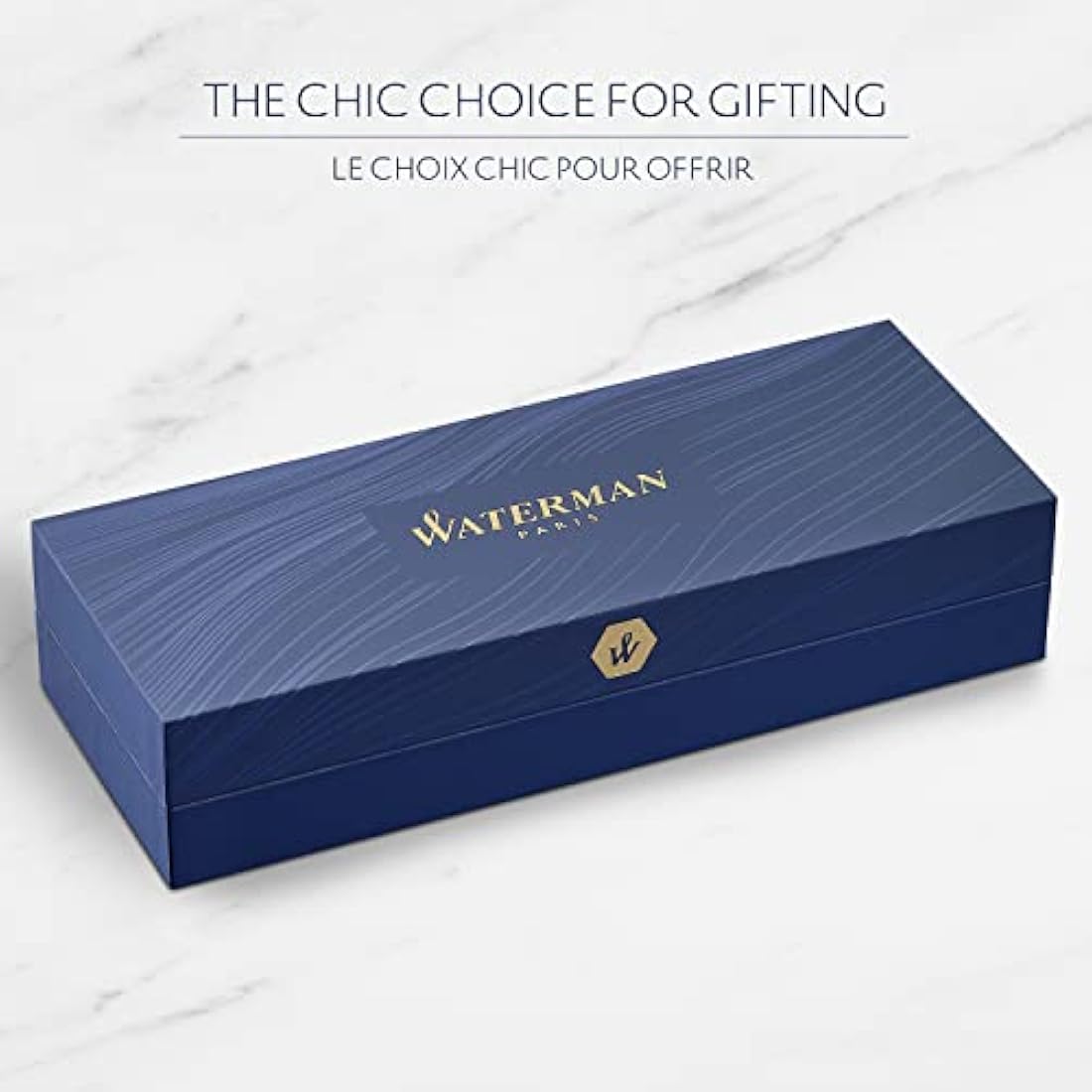 Waterman Hémisphère Fountain Pen | Black & White Lacquer with Palladium Coated Trim | Stainless steel Medium Nib | Blue Ink | Gift Box
