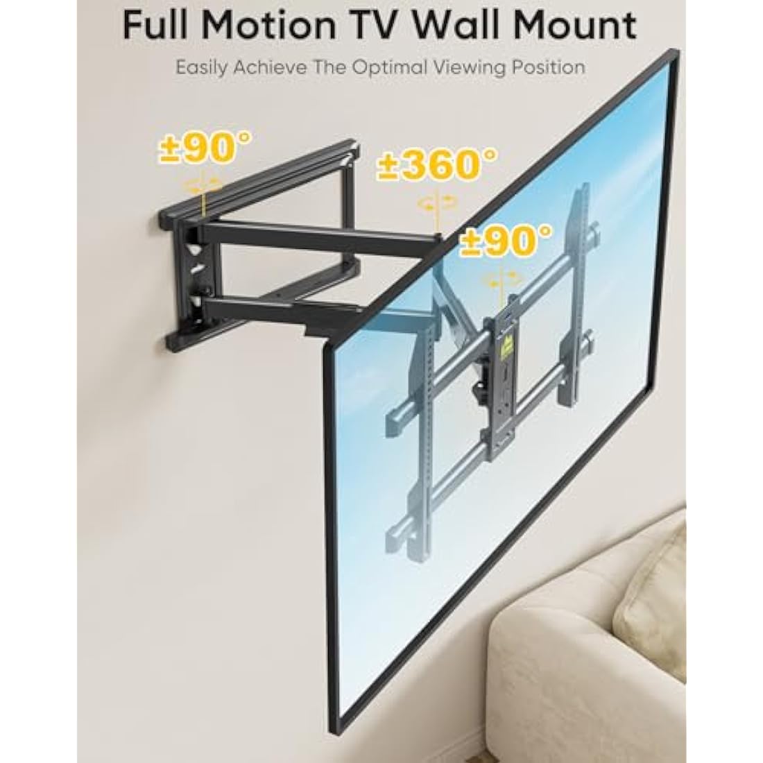 FORGING MOUNT Long Reach TV Wall Bracket Mount Swivel Tilt Corner TV Bracket with 765mm long Arm for Corner/flat Installation fits 37 to 75" Flat/curve TVs, VESA 600x400mm, Holds up to 45kg