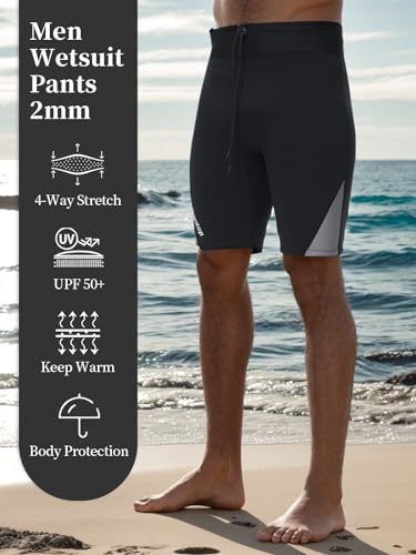 Owntop Men Wetsuit Pants - 2mm Neoprene Wetsuit Shorts, Keep Warm for Surfing Snorkeling Swimming Diving Wetsuit Bottoms, Men Grey M