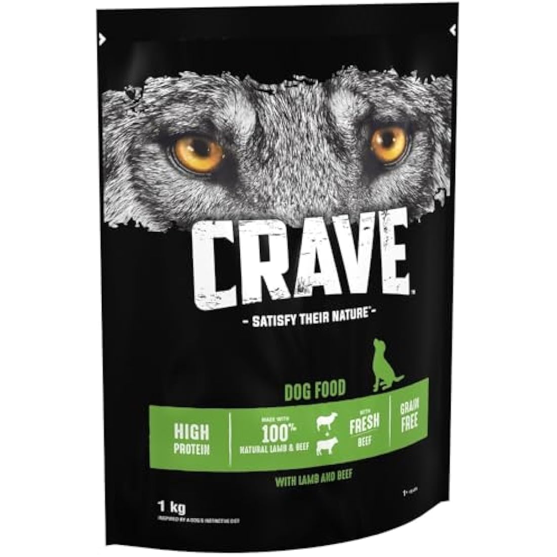 Crave Dry Dog Food with Lamb and Beef – High Protein and Grain-Free – 1 kg (Pack of 4)