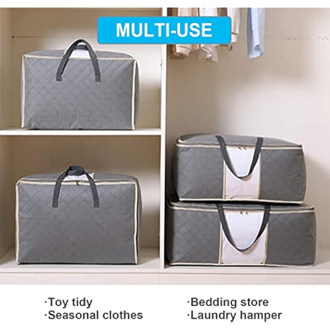 Astoryou 105L Large Storage Bags with Zips, 3 PCS Duvet Storage Bag King Size, Breathable Underbed Storage Bags for Bedding, Clothes, Duvets, Pillows, Quilt, Blankets