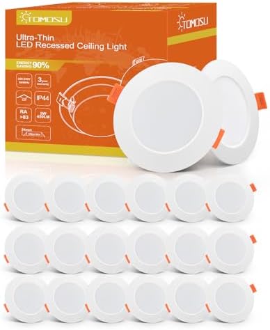 Tomosu LED Downlights for Ceiling Cool White 6000K 5W 450LM, AC 220-240V, Cut Φ75-90mm, 24mm Ultra Slim LED Recessed Ceiling Lights, IP44 Spotlights for Bathroom, 20 Pack