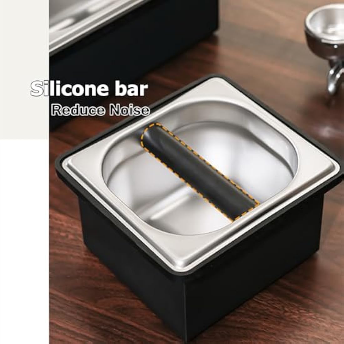 Gocoffun Espresso Coffee Knock Box, Stainless Steel Coffee Pucks Container, with Noise Reduction Rubber Ring,Silicone Bar for Knocking Portafilter Filter Grinds