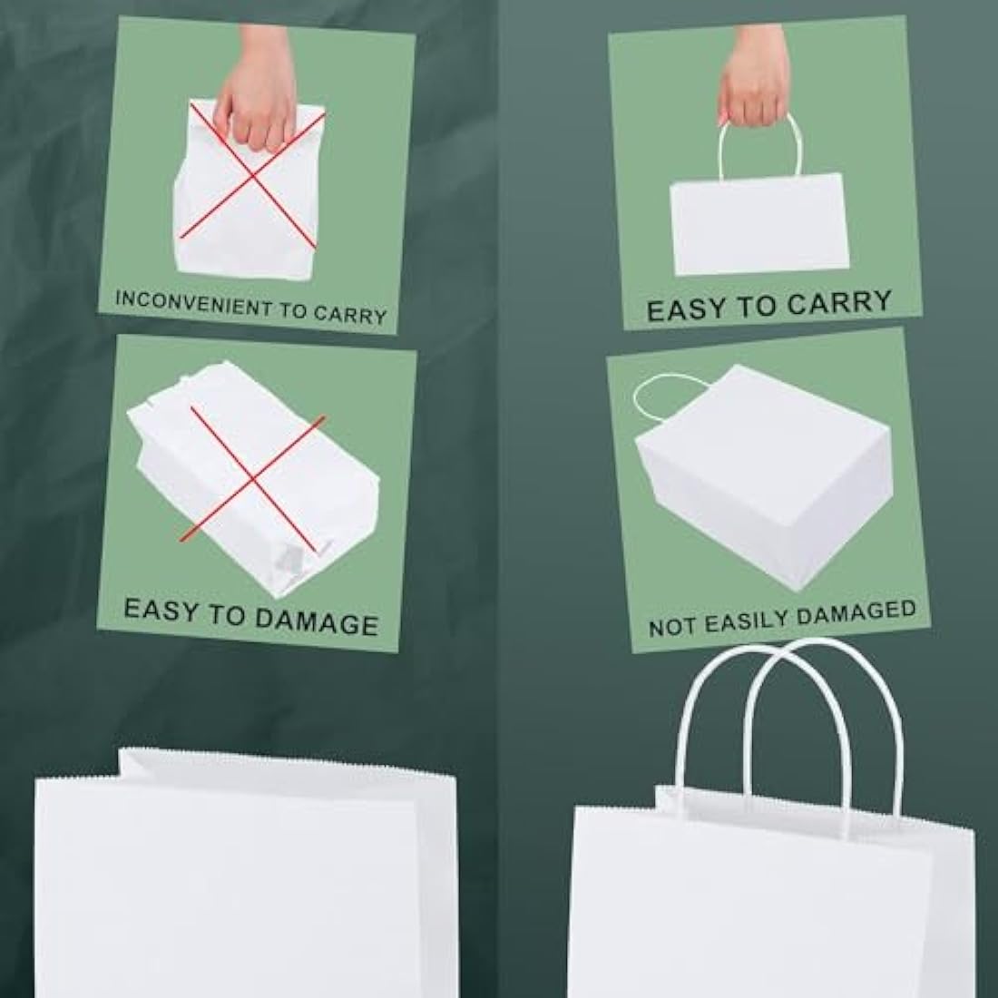 Switory Small Paper Bags with Handles, 100pcs White Gift Bags and Party Thank You Bags for Party Favor,Christian,Thanksgiving, Christmas, Birthday,Wedding,8x4.75x10.5 Inch,