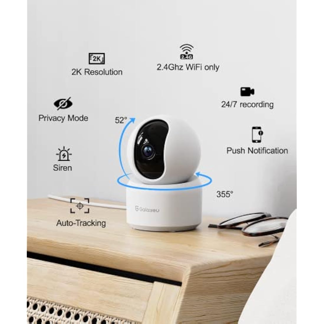 GALAYOU 2K WiFi Pet Camera, Home Security Camera Indoor for Dog, Cat, Baby Monitor Camera, 360° Wireless, Motion Tracking, Night Vision, 2-Way Audio, Works with Alexa&Google Home G2 (2P)