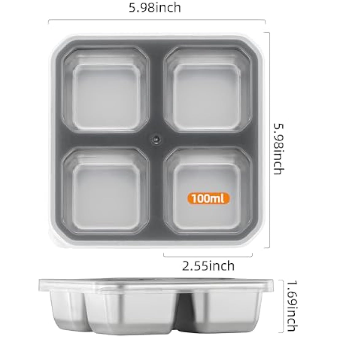 Misichao Stainless Steel Snack Boxes with 4 Compartments | Reusable Snack Containers Small Bento Lunch Box for Kids Adults Divided Meal Prep Containers for School Work and Travel 4 Pack (Grey-4)