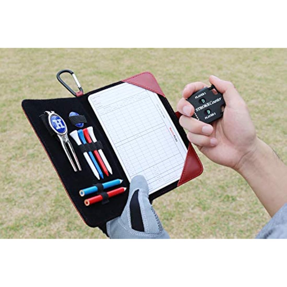 Handy Picks Golf Scorecard Holder n Yardage Book Cover - Divot Repair Tool, Ball Marker, Golf Tees, Scorer, Pencil n Scorecards Included - Gift for Golfers