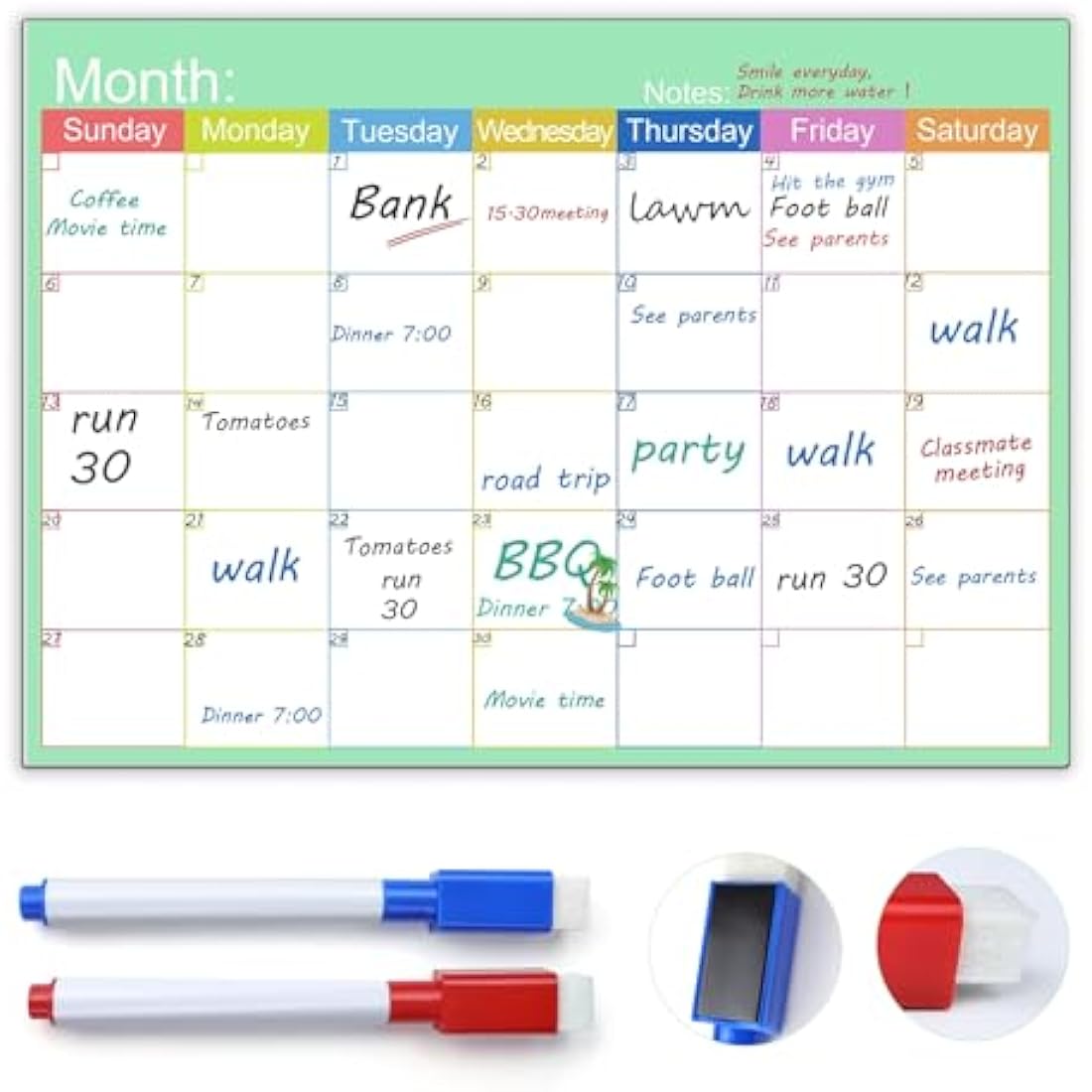 Skaaisont Whiteboard Calendar, Reusable A3 Monthly Planner Magnetic with 2 Dry Erase Markers, Magnetic Calendar for Fridge for Adults and Children